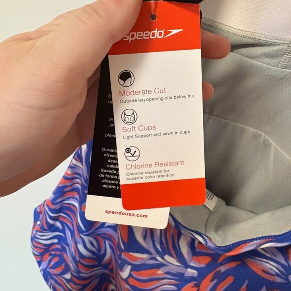 SPEEDO Women's Printed Halter One Piece Swimsuit Size 16 Blue Red Endurance - Picture 12 of 12